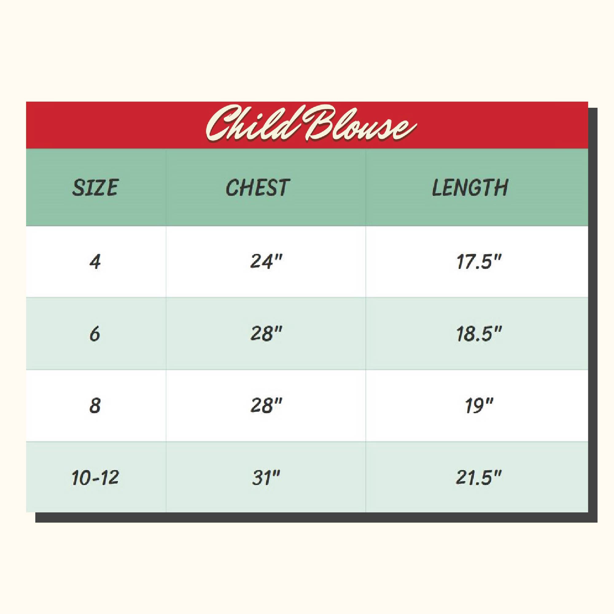 Child Blouse Shirt Size Chart