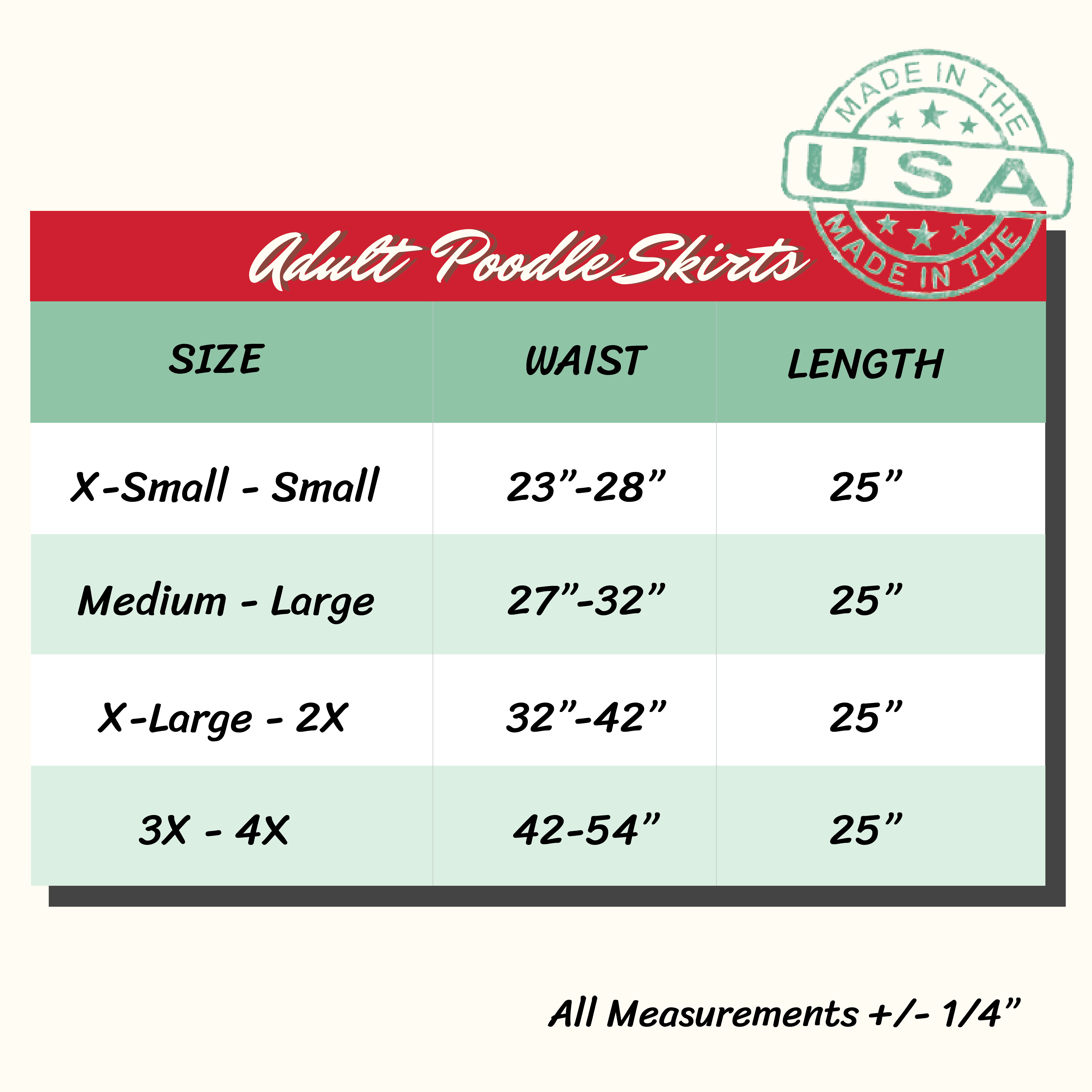 adult poodle skirt-01 Adult Poodle Skirt Size Chart Size X-Small to 3X Large Plus