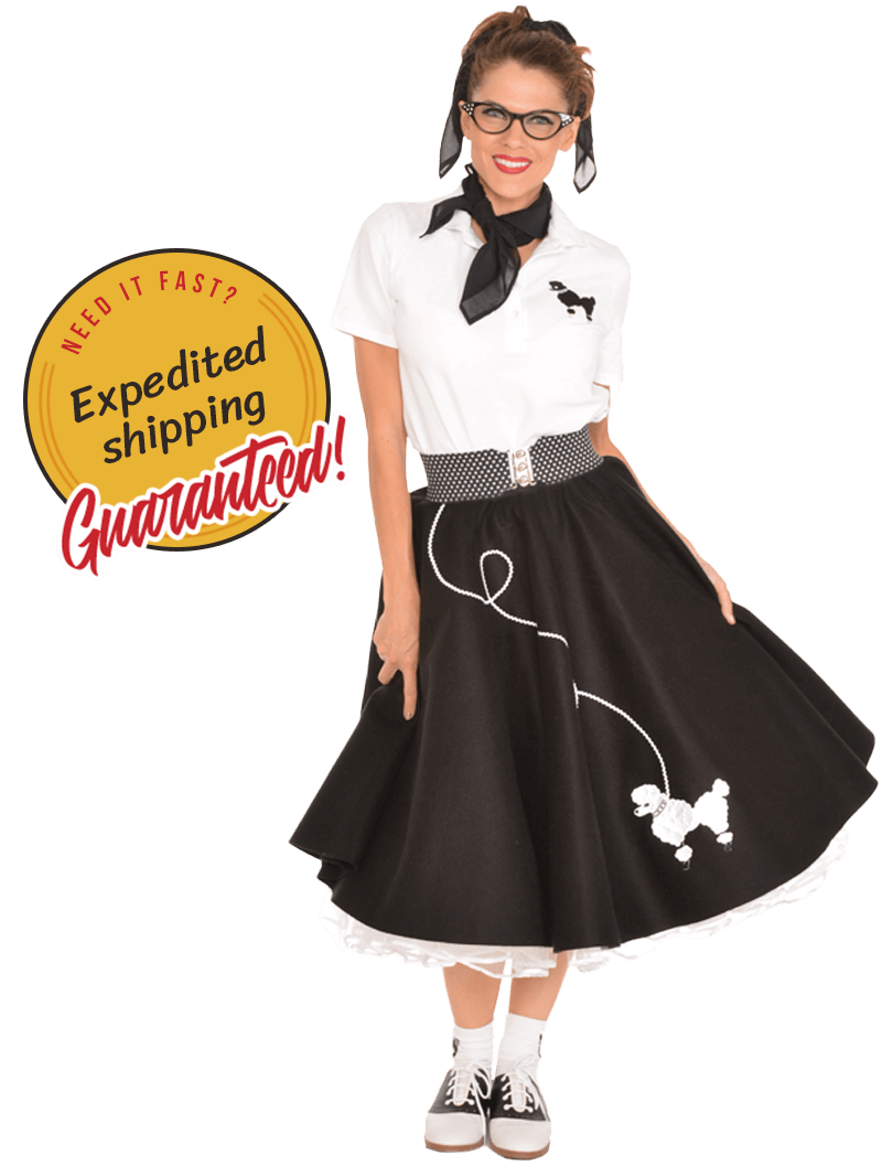 Hip Hop 50s Shop 4 pc Girls Poodle Skirt Outfit Halloween or Dance Costume